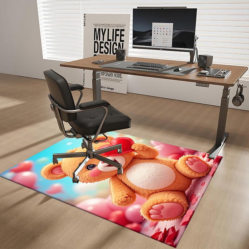 1pc Anime Teddy Bear Heart Chair Mat - Anti-Slip Office Rug for Home Decor, Seasonal Gift, Suitable for Office, Living Room, Bedroom, Game Room & Dorm