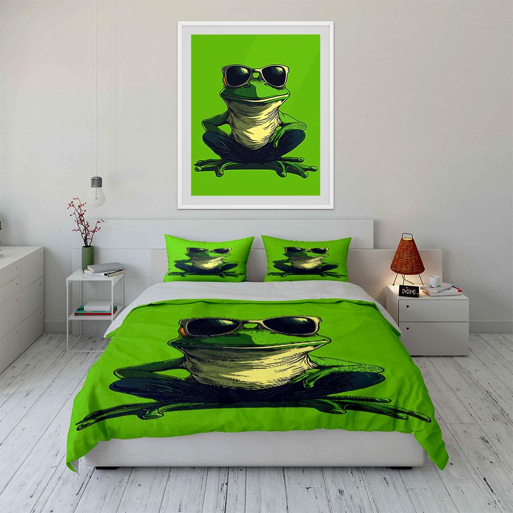 Frog Wearing Sunglasses Pattern. Bedding Sets Duvet Cover Sets Duvet Covers Pillowcases(1 * Duvet Cover 2 * Pillowcases Without Duvet Insert)