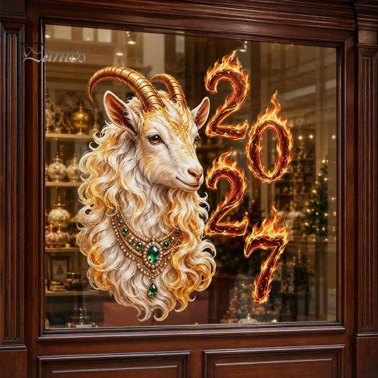 Auspicious 2027 Year of Sheep Decor Goat Window Cling, Golden?White Zodiac Static Glass New Decal Sticker, Lunar Spring Festival for Home
