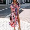 Printed Slim Dress2025 Summer European and American Women clothes New Sexy Fashion Print Split Dress