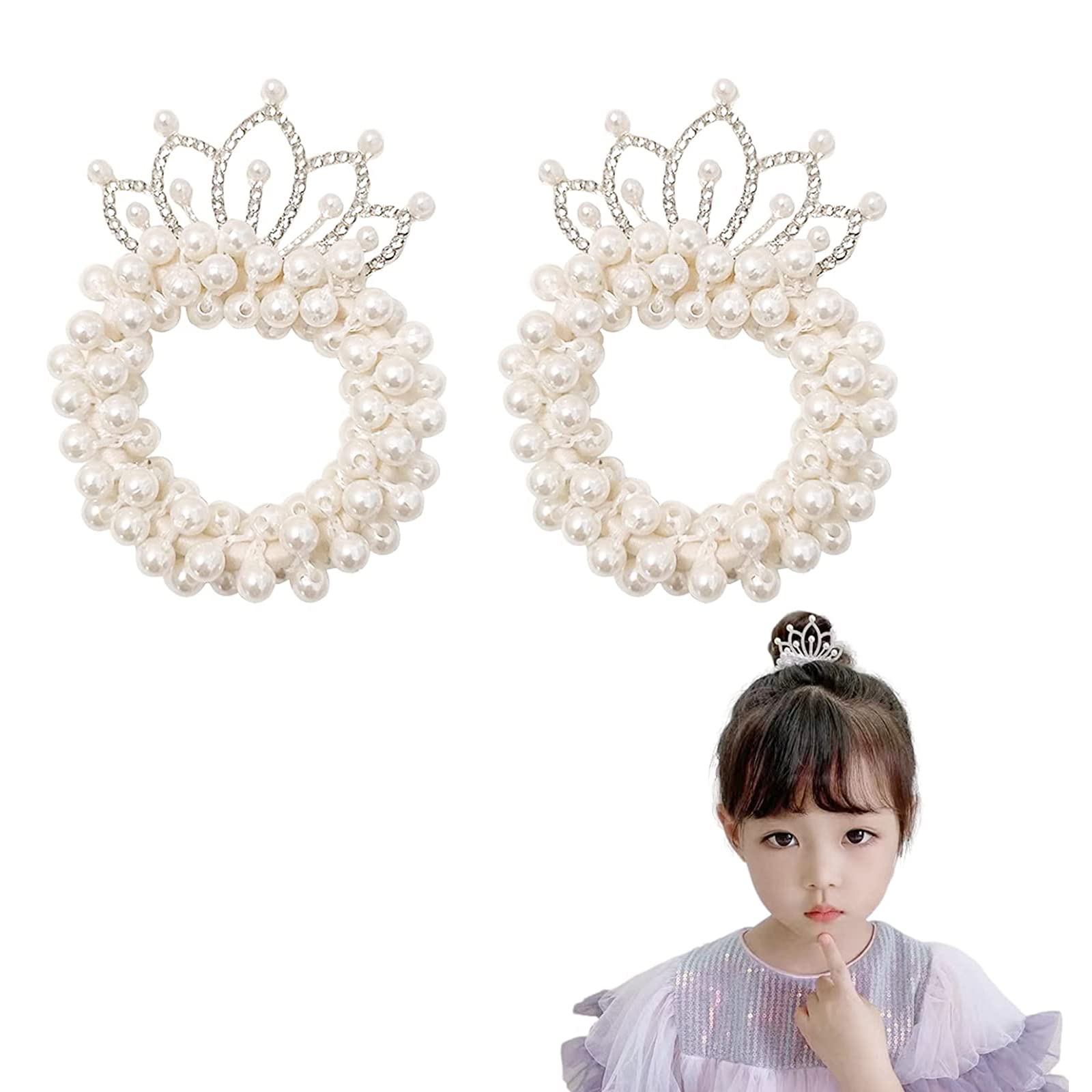 nalaina Crown Hair Ties [Set of 2] Pearl Hair Ties, Ring Ties, High Elasticity, Stylish and Cute Hair Ornaments for Girls, Fashion Accessories,