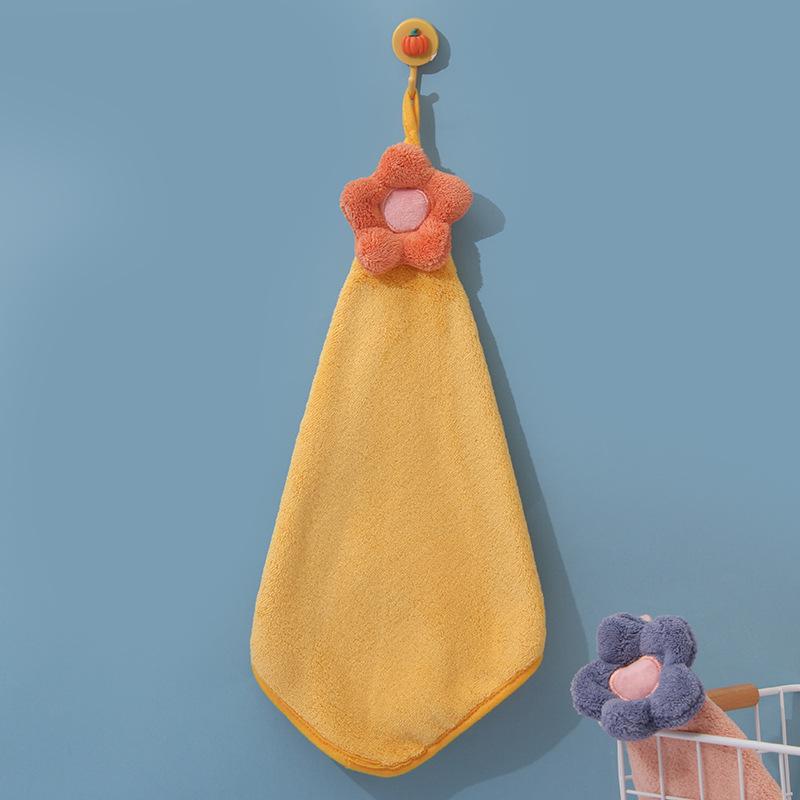 Soft Cute Cartoon Coral Fleece Hanging Hand Towel - Absorbent Kitchen Wiping Cloth