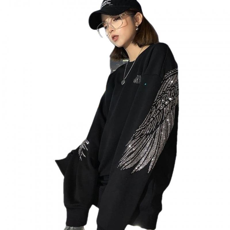 European Style Oversized Hot Drilling Wings Hoodie for Women - Autumn/Winter 2021 Trend