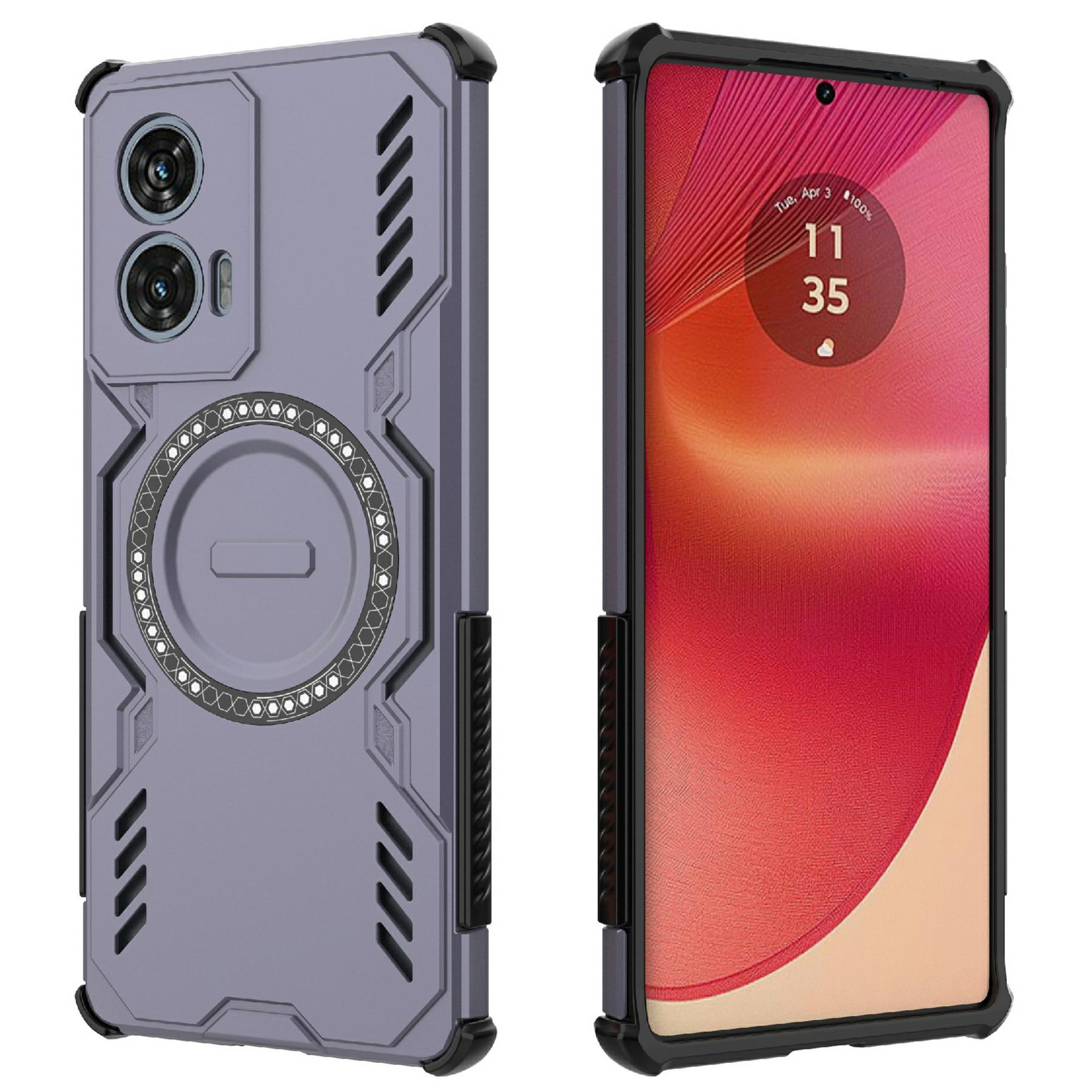 

Магнитный чехол для Motorola Edge 50 Fusion 5G Бабочка Бронированный Полый Теплоотвод PC+TPU Чехол для телефона Purple