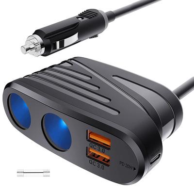 QC3.0 Car Charger,120W Auto Socket Lighter Splitter DC 12V Power Adapter Socket Extension with Dual USB for Sat Nav,DashCam,iPhones,iPad and More