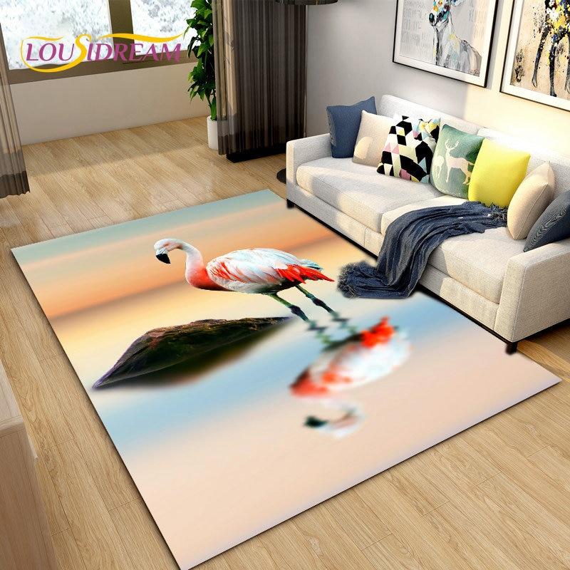 Tapete criativo nórdico 3D Flamingo Bird Area, tapete para sala de estar, quarto, sofá, cozinha, banheiro, capacho, tapete antiderrapante