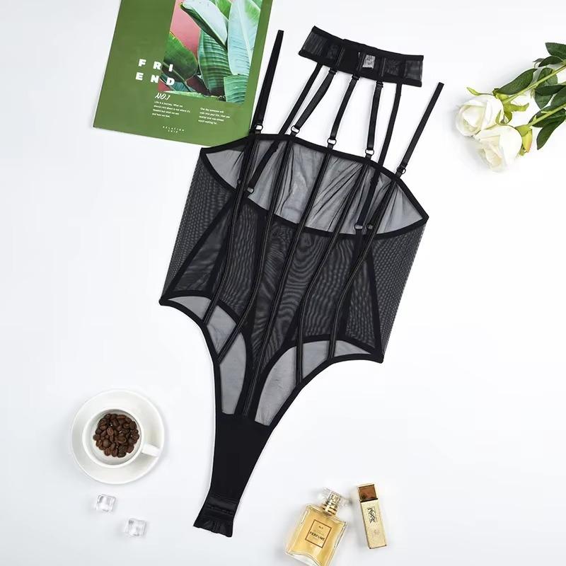 Seductive Lingeries Sexy Hot Skinny Backless Coquette Bodysuit Women'S Porn See-Through Mesh Hanging Neck Halter Erotic Teddies