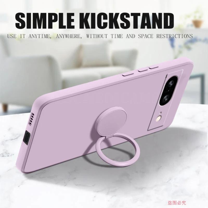 Case for Google Pixel 8 9 Finger Ring Stand Holder Slicone Cover for Pixel 9 Pro XL Solid Color Lens Protection Soft Phone Case