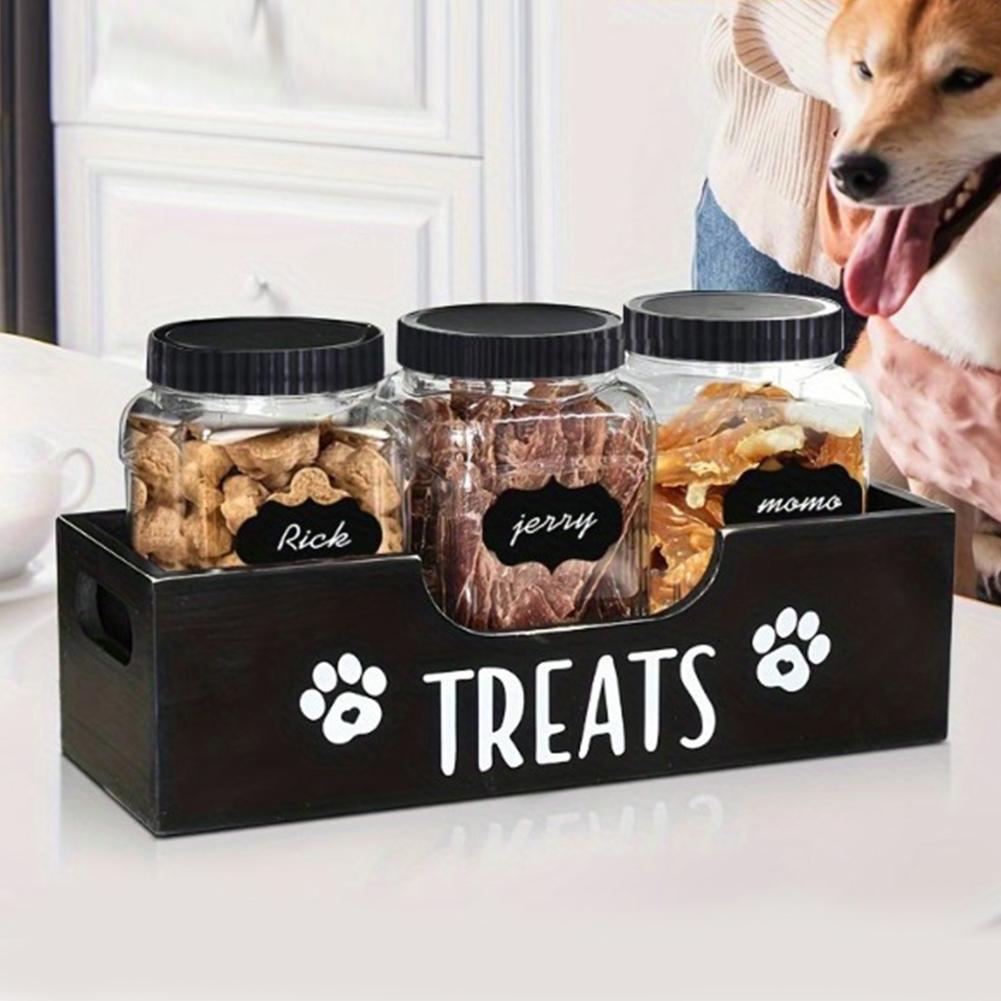 Wooden Pet Snack Storage Box Large Capacity Dog Food Storage Holder Multifunction Airtight Dog Treat Bin for Cat Food Storage