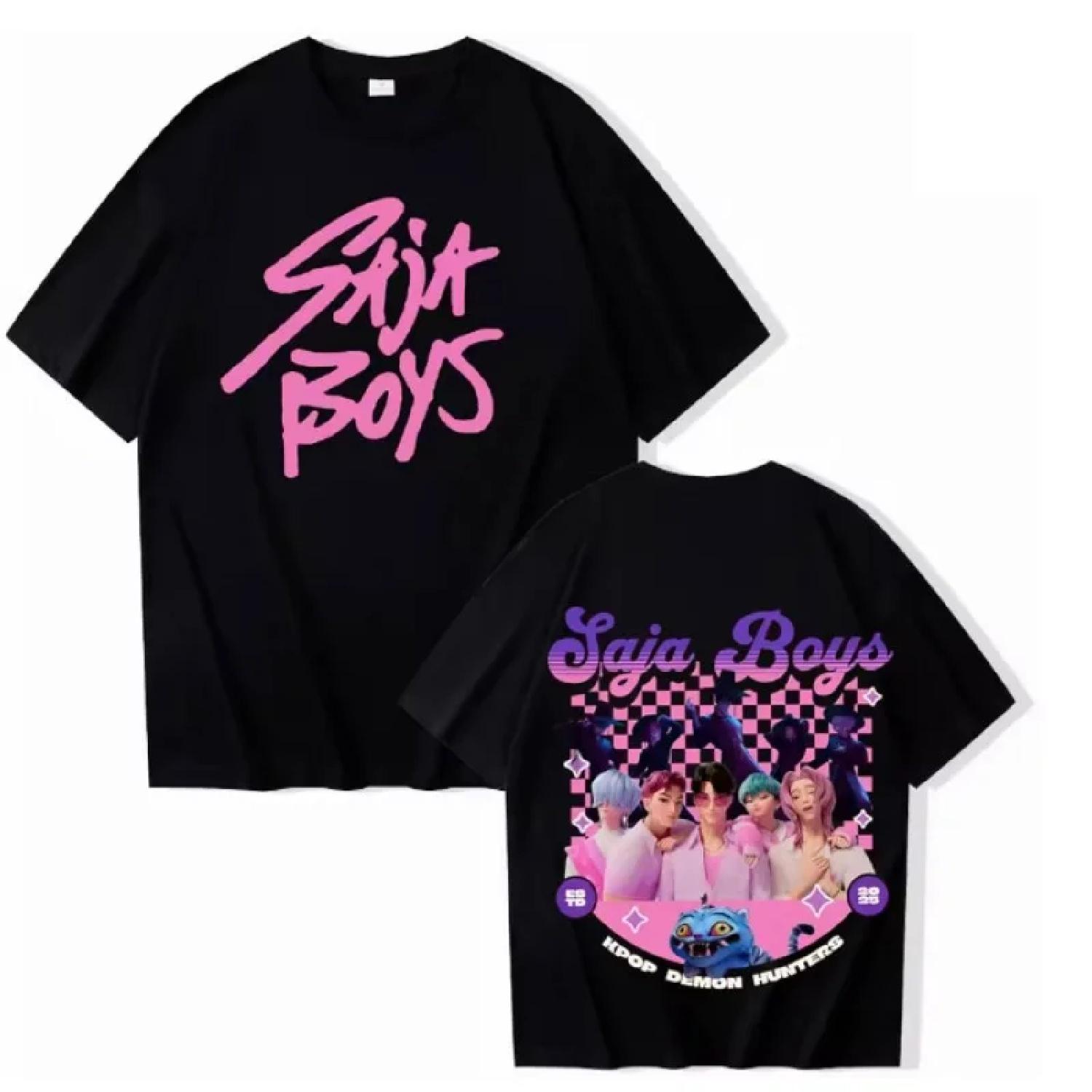 Аниме K-Pop Футболка Охотники на демонов Летняя Saja Принт для мальчиков Мужская Женская Футболка с коротким рукавом Y2k Топ Летняя Оверсайз Унисекс Уличная одежда Футболка S чёрный