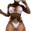 Set da 2 pezzi per costume da bagno da donna, con allacciatura a tre punti, scollo all'americana, imbottito, senza ferretto, con catena in metallo, abbigliamento sportivo da guado