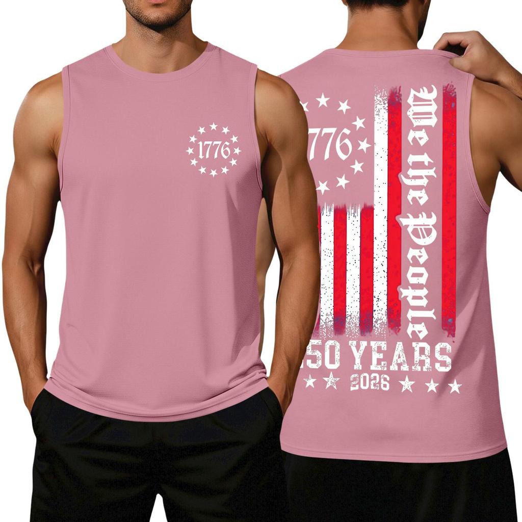 Men's Loose Fit Sleeveless Tank Top Independence Day Print Casual Workout Shirt 1776 Graphic We The People Design 250 Years 2026