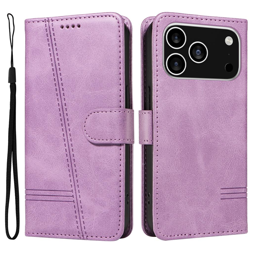 For iPhone 17 Pro Wallet Case T-Shape Lines Leather Phone Cover Stand