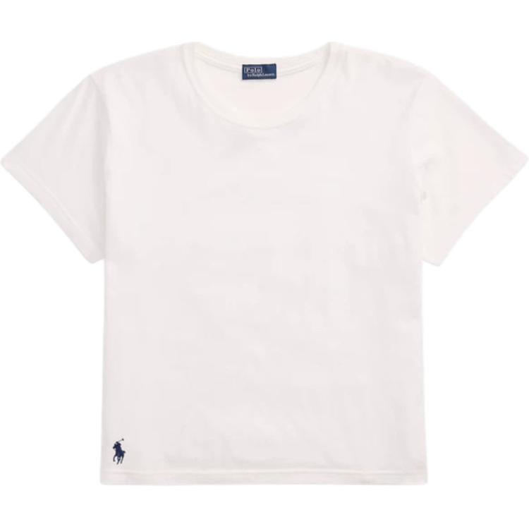 

Polo Ralph Lauren Однотонный трикотажный джемпер с круглым вырезом, обычная футболка, женский топ, белый WMPOKNINCU21076-100 XS