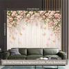 2D Flat Printing White Wood Plank Background Cloth with Pink Flowers for Birthday Party Photoshoot