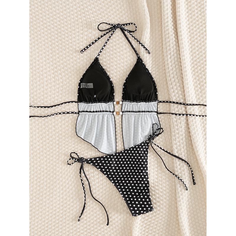 Sexy Bikini Polka Dot Swimsuit Women Split Bathing Suit Lace Up Two Piece Bikinis Sets Beach Swimwear