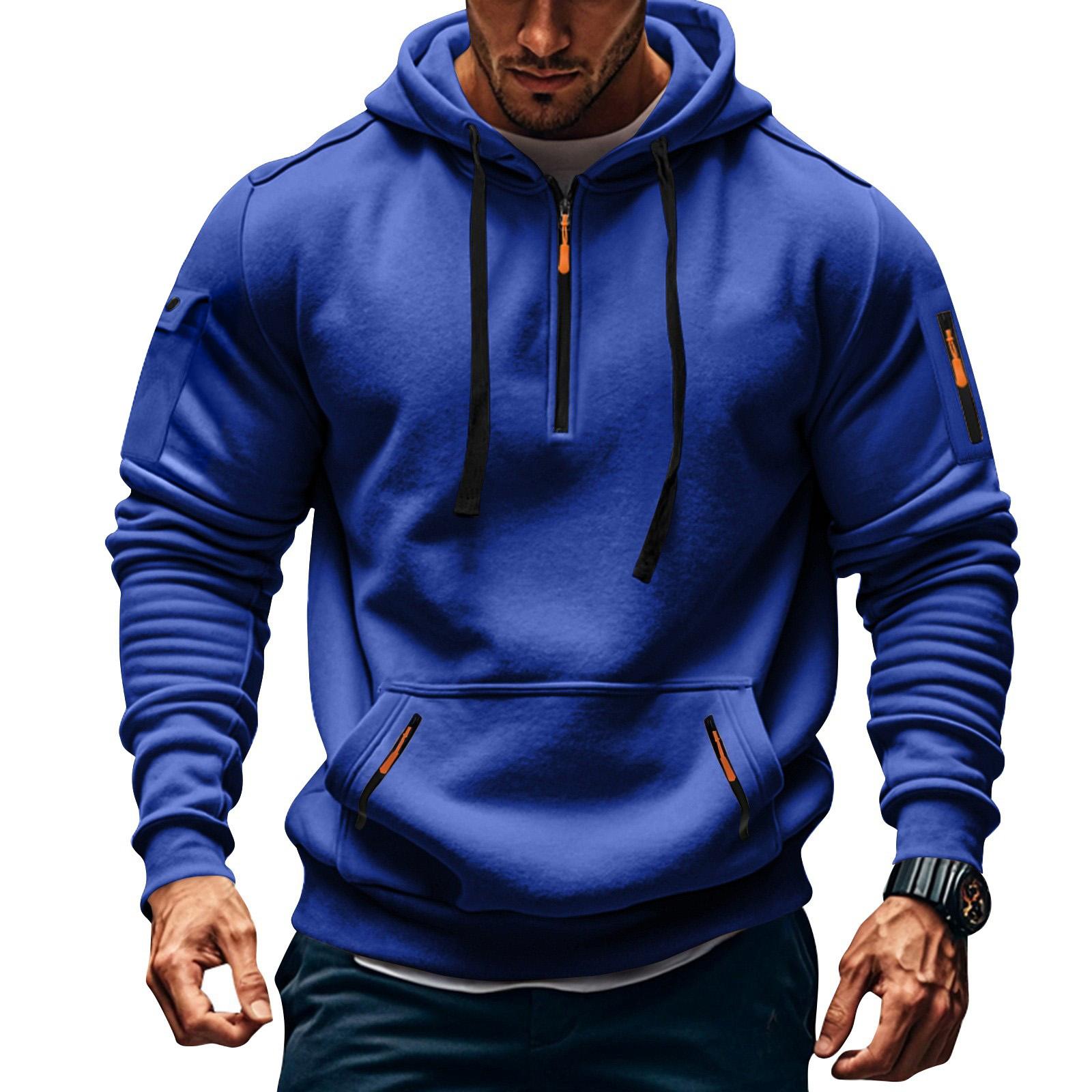 

Мужская однотонная толстовка с капюшоном на молнии до середины груди, мужская спортивная повседневная толстовка большого размера L синий