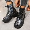 Fashion Bright Sequin Platform Ankle Boots Women Autumn Winter Waterproof Short Booties Mujer Fashion Lace Up Thick Sole Boots Plus Size