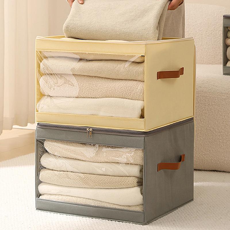 Large Capacity Transparent Waterproof And Dustproof Clothing Storage Box, Foldable And Portable Bedroom Organizer.