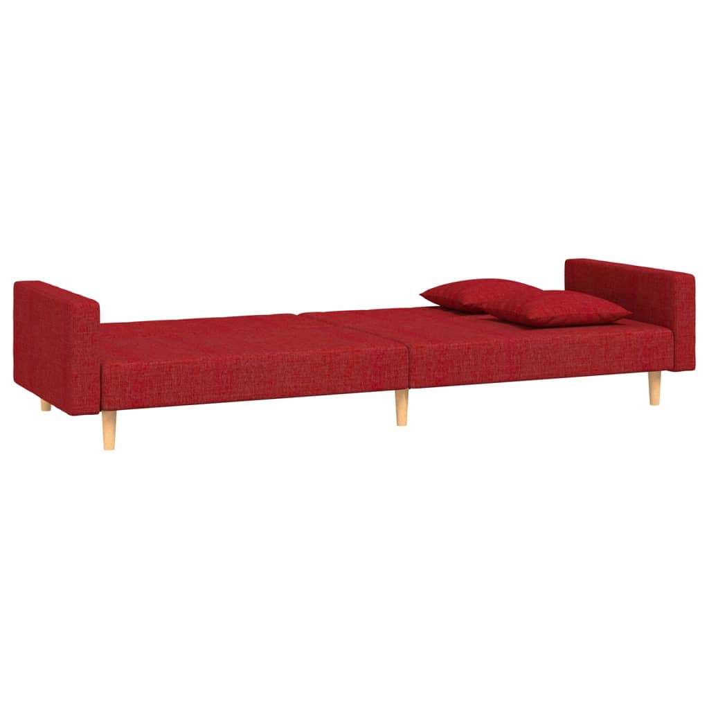 2 Seater Sofa Bed with 2 Cushions Burgundy Fabric
