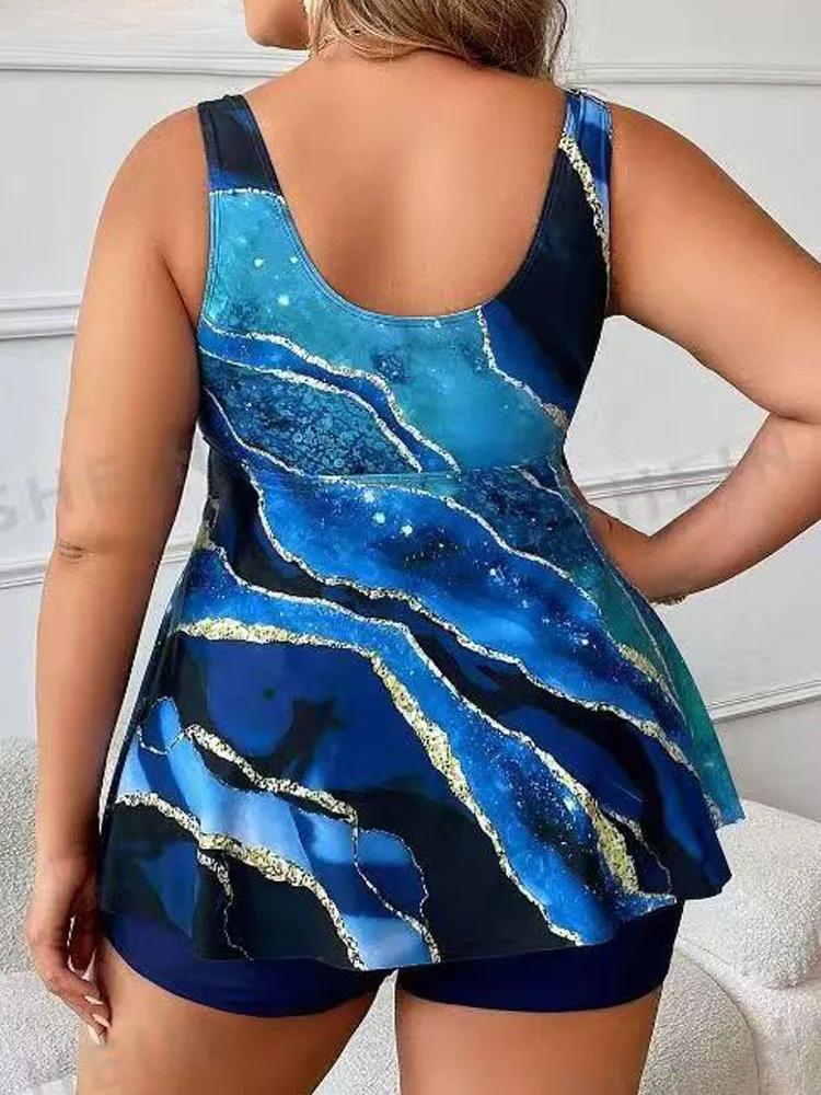 Damen Tankini Set in Übergröße mit Hoher Taille und Träger-Design