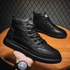 2025 Autumn New Men's Shoes British Style High-top Men's Fashion Casual Shoes Trendy Business Black Platform Leather Shoes