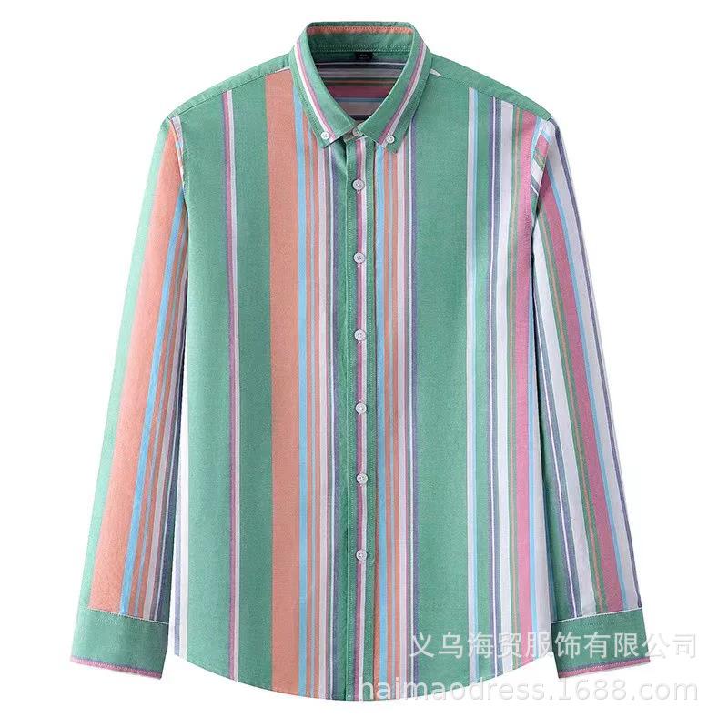 Men's Striped Shirt Summer Casual Oxford Spinning Loose Long Sleeves