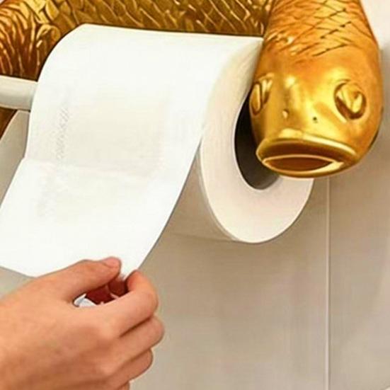Golden Carp Toilet Paper Holder Wall-Mounted Toilet Roll Holder Decorative Fish Design Paper Towel Dispenser for Bathroom Kitchen Decor