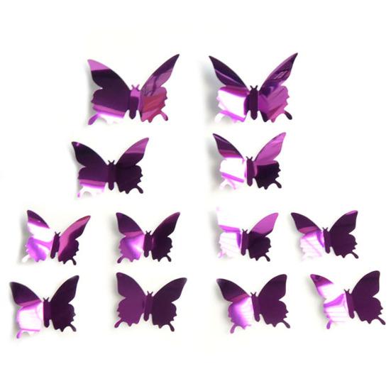 12Pcs PVC Butterfly 3D Mirror Removable Wall Sticker Decal DIY Art Home Decor