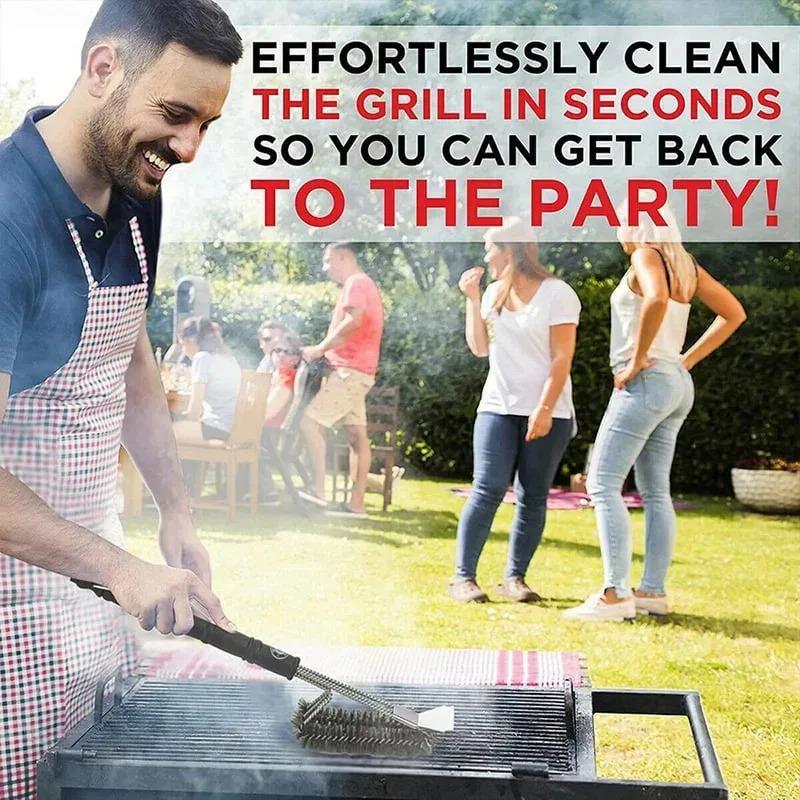 1pcs Wire Bristles BBQ Brush and Scraper Triple Scrubber Safe Efficient Grill Clean Brush for Outdoor Barbecue Essential Tools