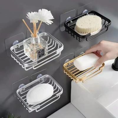 Drill Free Soap Dish Holder Wall Mounted Storage Rack Holder Kitchen Sponge Storage Shelf Bathroom Soap Storage Basket