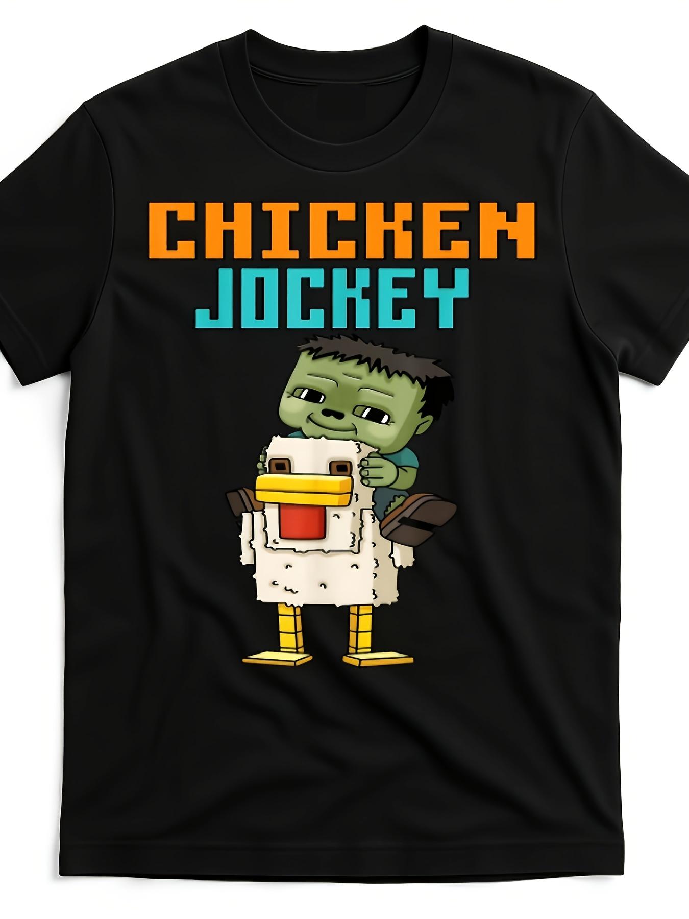 Men S Pixel Art Chicken Zombie Graphic T-Shirt - Humorous  CHICKEN JOCKEY  Print L