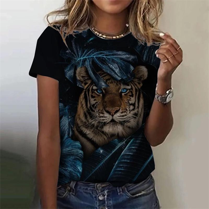 Damen T-Shirt mit Fierce Tiger Grafik 3D Gedruckte T-Shirts Kurzarm Sommer T-Shirts