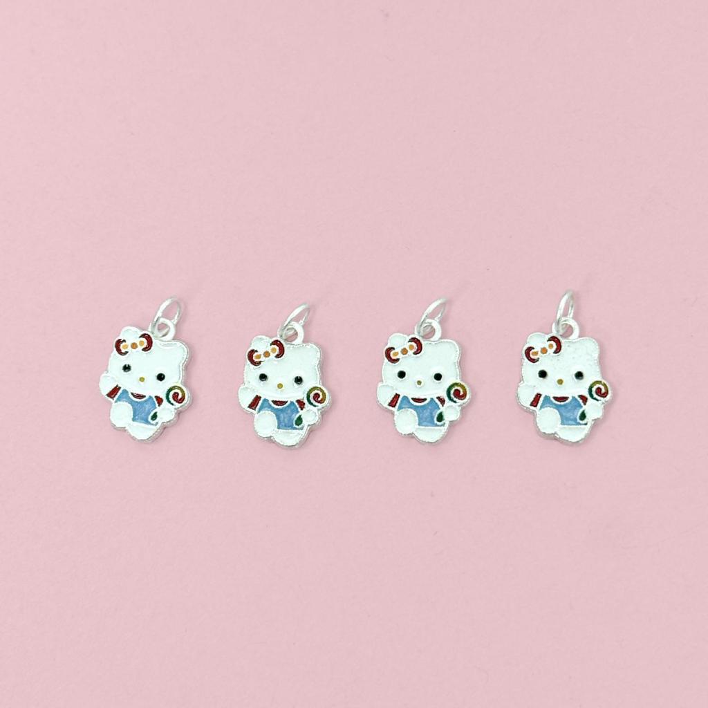 S999 Sterling Silver Cartoon Kitty Pendant Charm for DIY Bracelet Necklace Jewelry with Braided Rope Accessories