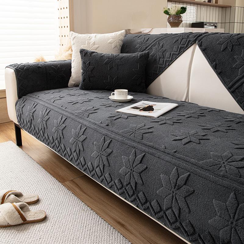 All-Season Jacquard Velvet Sofa Cushion Anti-Slip One-Piece Straight-Row Living Room Seat Pad With Dust Cover Cloth
