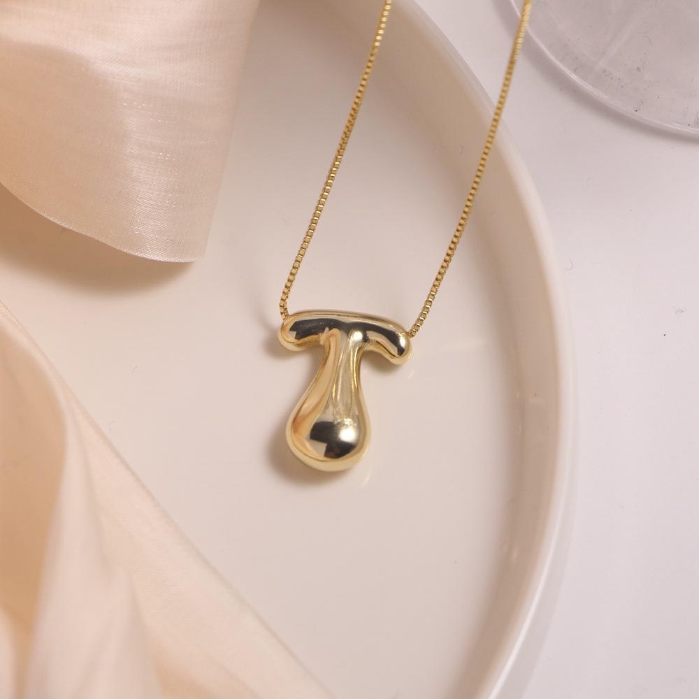 Gold Plated Balloon 26 Letter Necklaces Smooth Stainless Steel Bubble Initial Pendant Chunky Women Personality Chain Jewelry