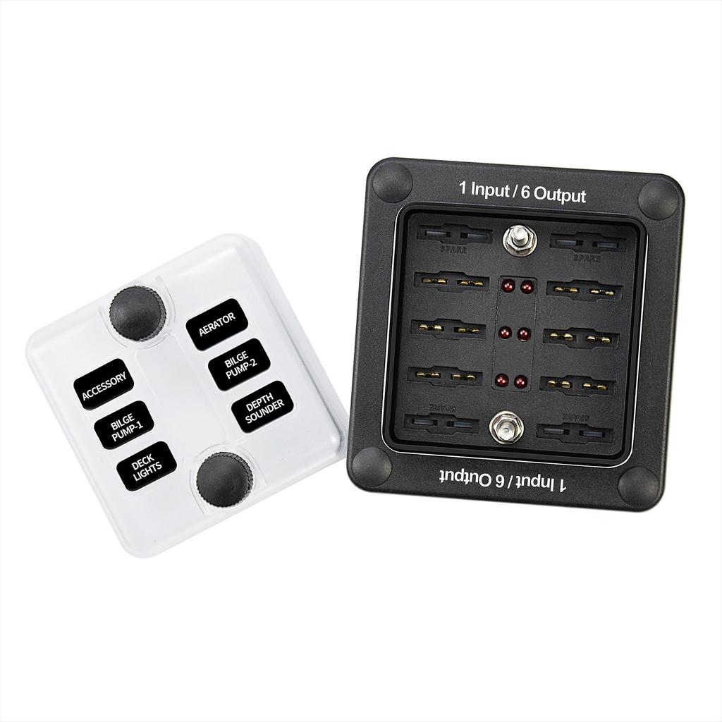 6-fach Block mit Erdung, Sicherungskastenhalter für Schutzabdeckung, LED-Lichtanzeige, Schraubklemmen für Auto, Marine, flaches Profil, negative Sammelschiene, wasserdicht