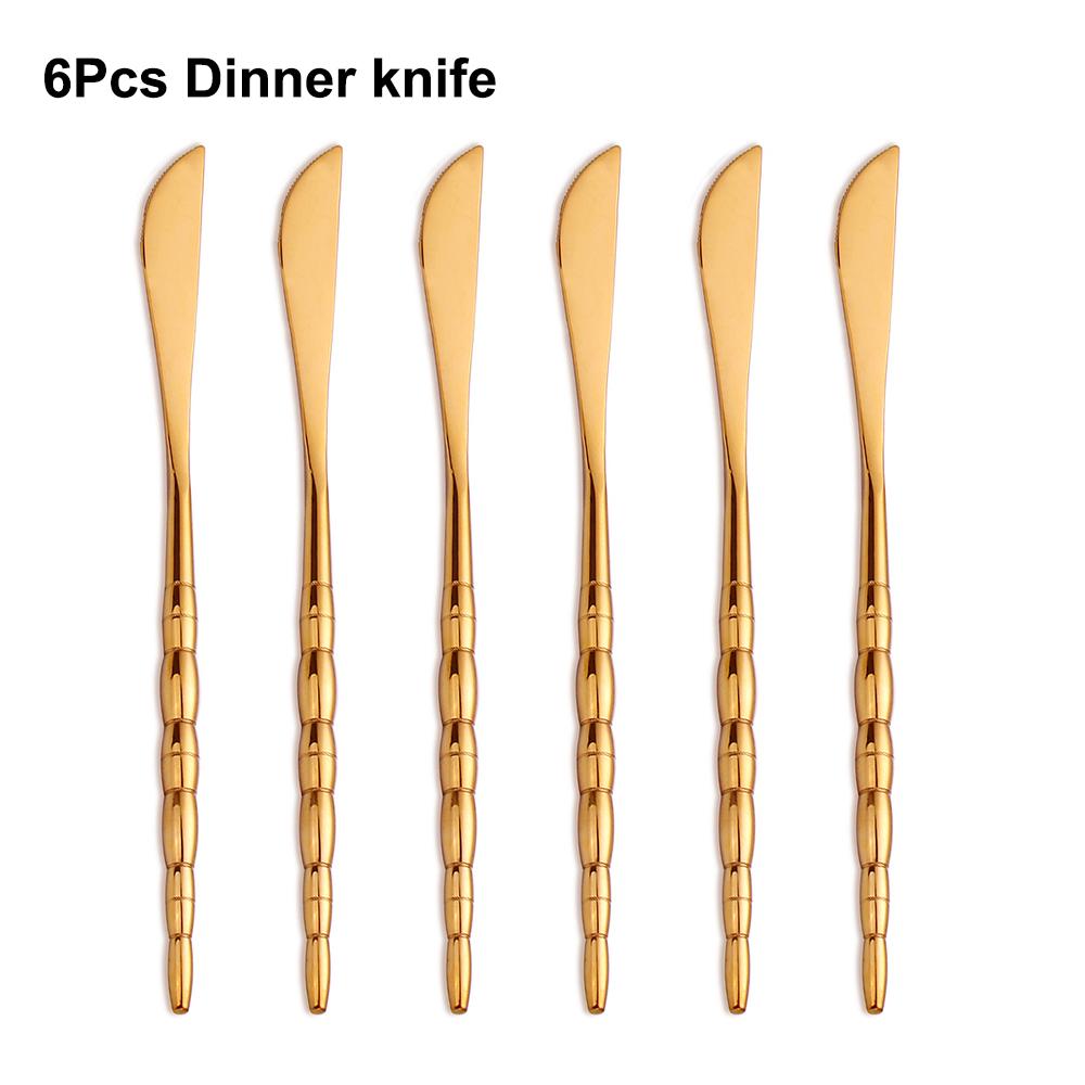 6/16Pcs Gold Tableware Stainless Steel 304 Cutlery Elegant Dinner Set Western Knife Fork Spoon Bead Shaped Handle Flatware