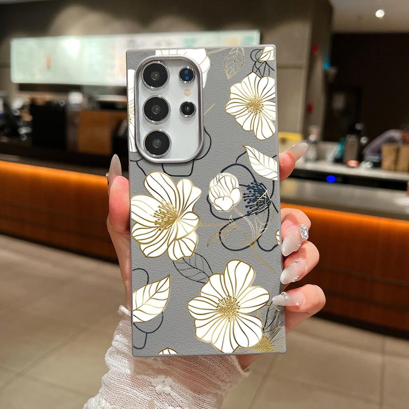 Blumendruck Matte TPU Leder Textur Handyhülle für Samsung S25 Ultra S24 FE S23 S22 S21 A56 A36 A16 A15 A55 A35 Schlanke stoßfeste weiche Rückseite