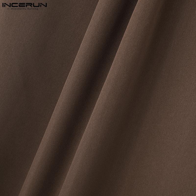 INCERUN Men Zipper Button Waist Casual Loose Baggy Long Wide Legs Pants Trousers