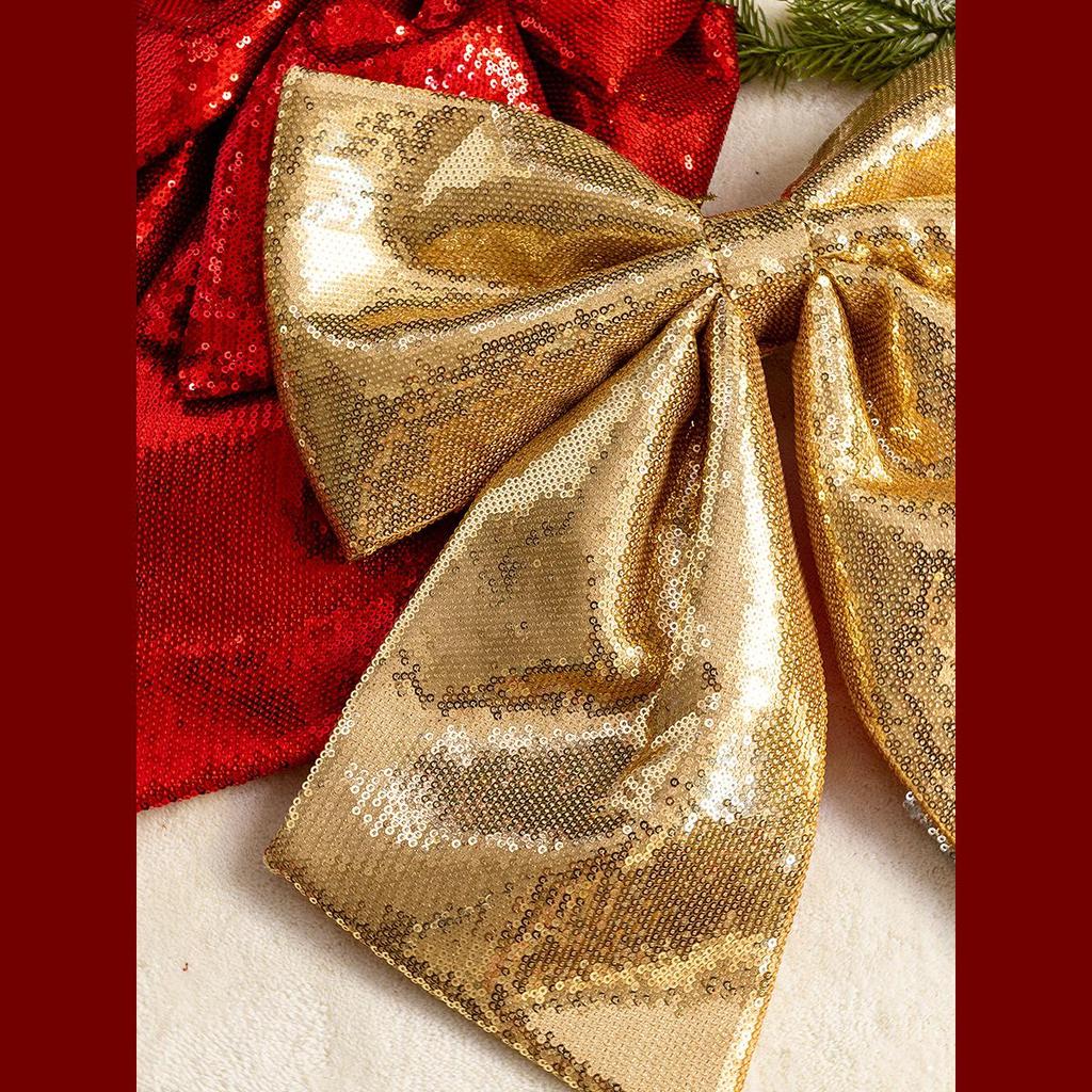 Large Pink and Gold Sequin Christmas Bow Ornament