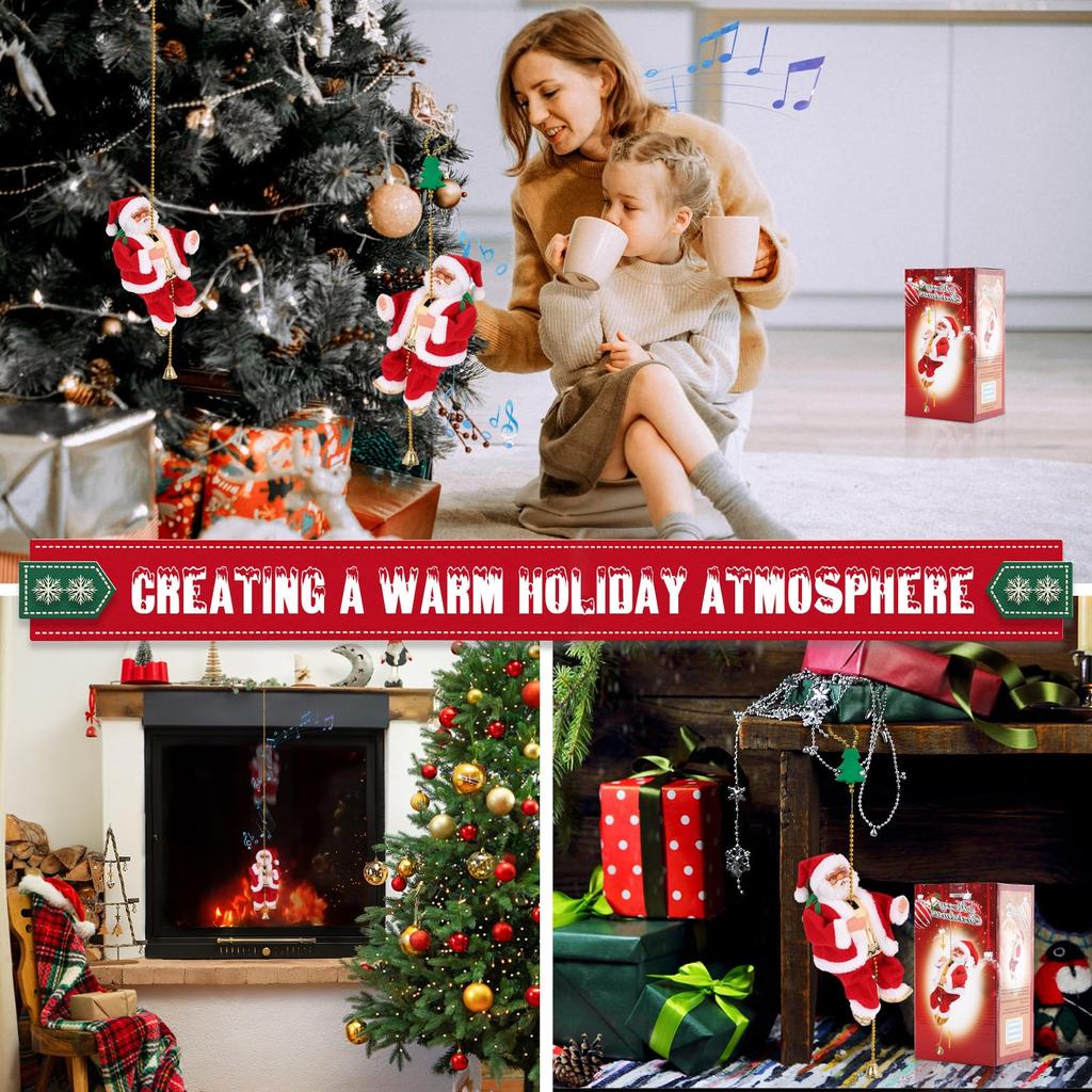 Electric Climbing Santa ClausUp and Down Animated Musical Christmas Figure for Holiday Home Party Xmas Tree Decor