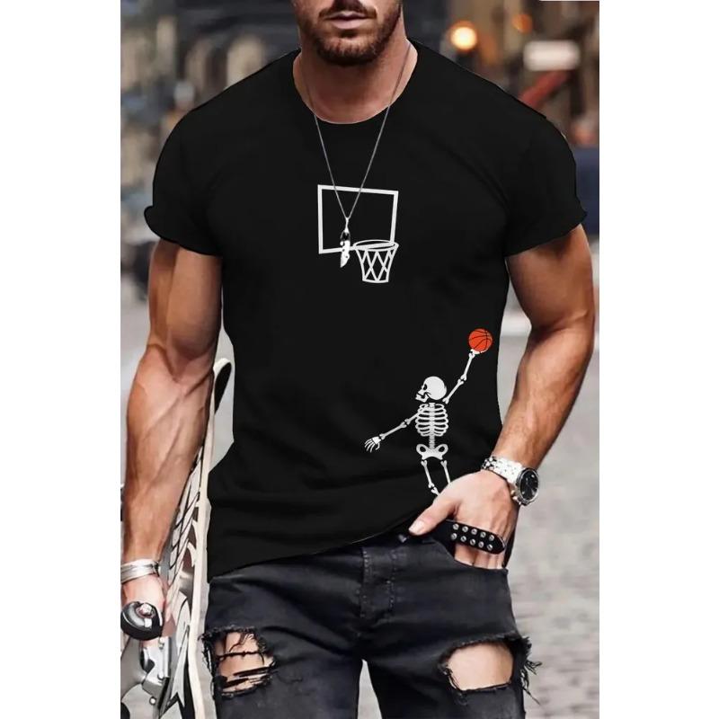 Summer Round Neck 3D Skeleton Print Top Fashionable Casual Short Sleeved Men's T-shirts