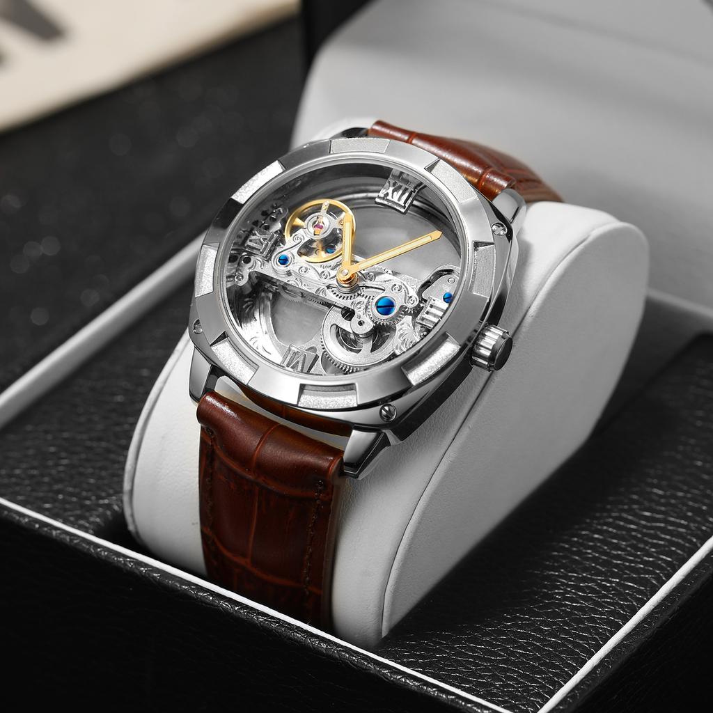 Forsining Official Exclusive Sale Golden Double Side Transparent Modern Design Men Watch Top Luxury Automatic Wristwatches