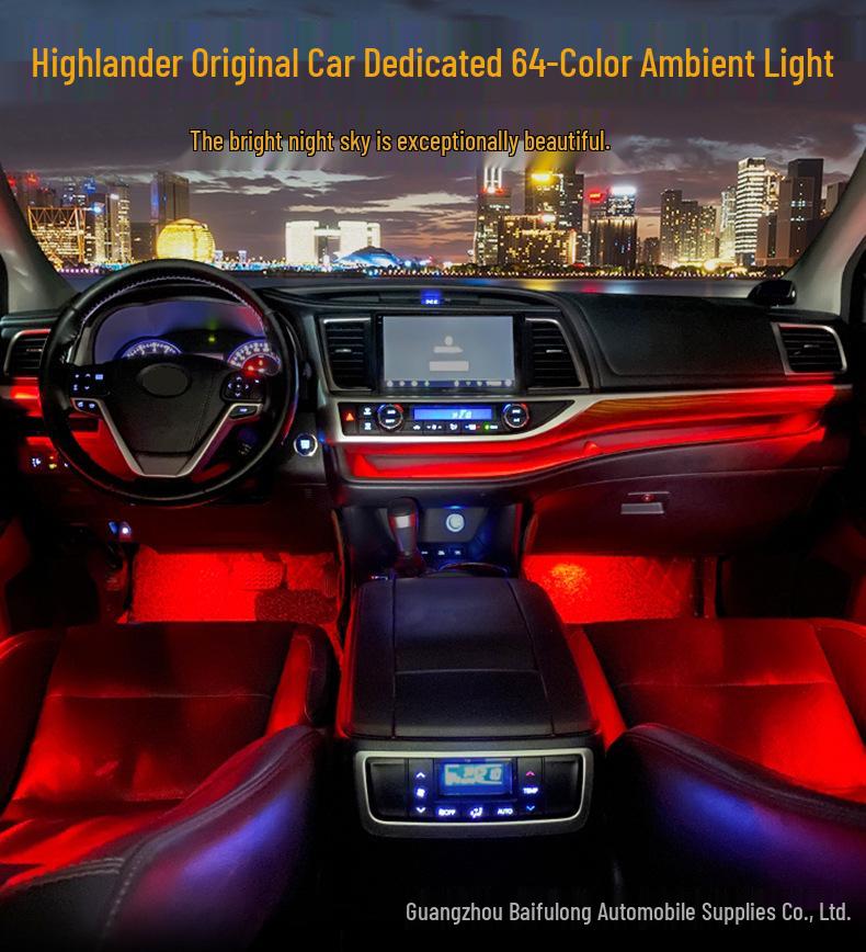 64-Color Ambient Atmosphere Lights for Toyota Highlander: Dynamic Interior Lighting with 18 Modes
