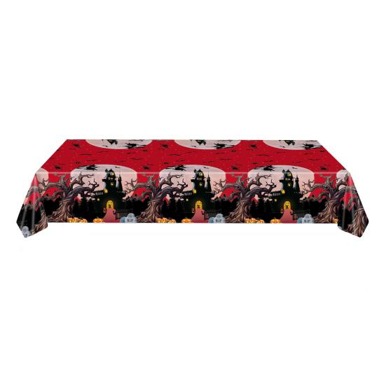 Halloween Tablecloth Spooky Ghost Printed Plastic Tablecloth Waterproof Indoor Outdoor Backdrop Banner Haunted House Decoration Creepy Party Favors