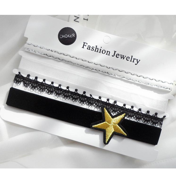 Europäischer & Amerikanischer Stil Sexy Spitze Choker & Schlüsselbeinkette Halskette Set (4-teilig)