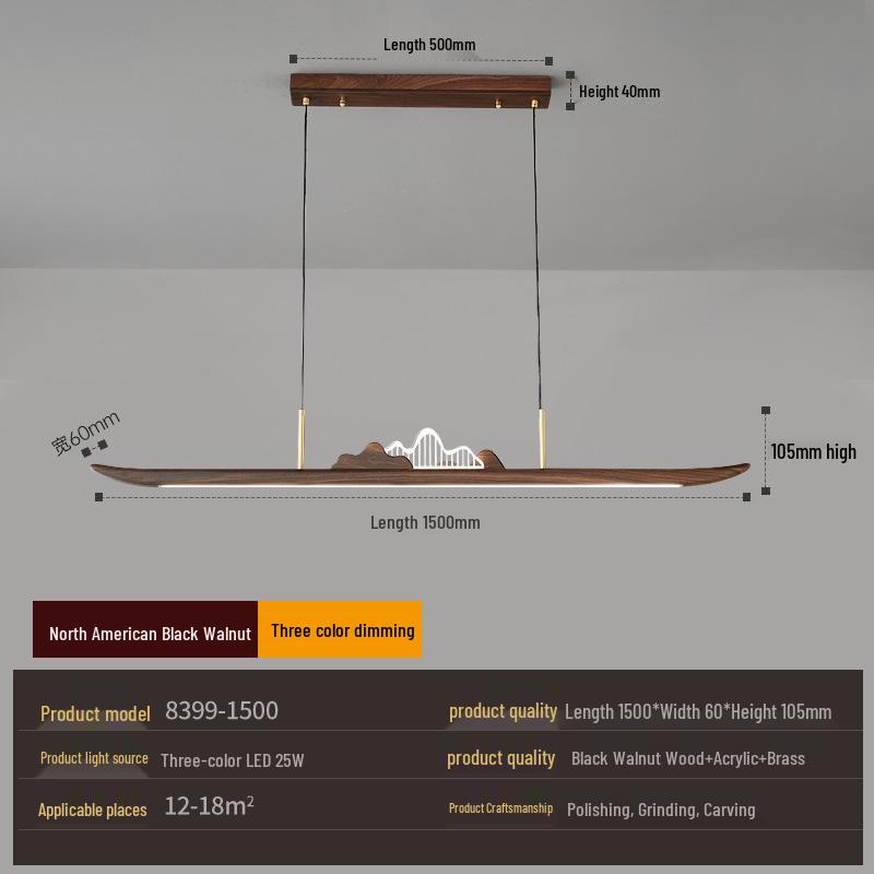 Zen Designer Tea Room Chandelier with Black Walnut and Copper