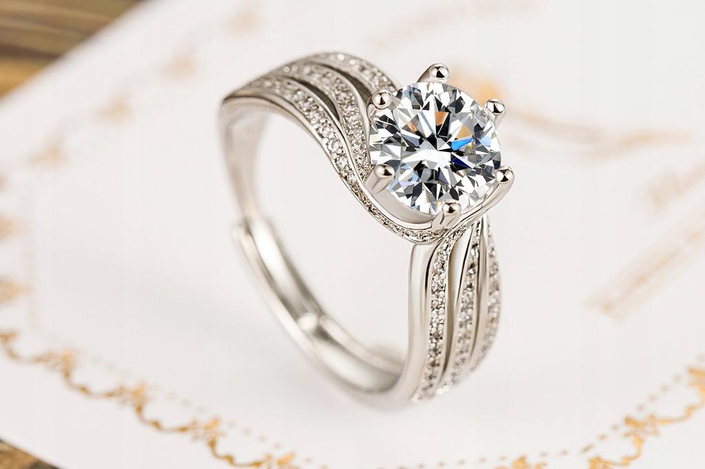 Women's Silver Ring, Adjustable, Large Crystal, Diamond Zircons