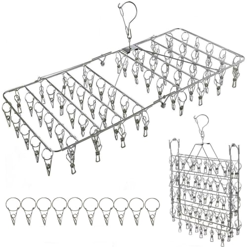 70+10 Stainless Steel Clothespins for Laundry and Drying, Stainless Steel Clothespins, 70 Clothespins, Foldable, Easy to Store, Large Capacity with 70